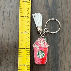 Starbucks inspired Pink Red and White Frappuccino Keychain with tassle
